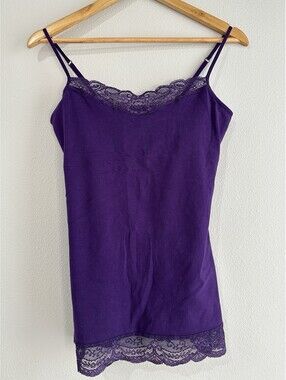 Express Sexy Stretch Bra Cami Tank Top Womens Medium Purple Lace Trim Y2K Bella